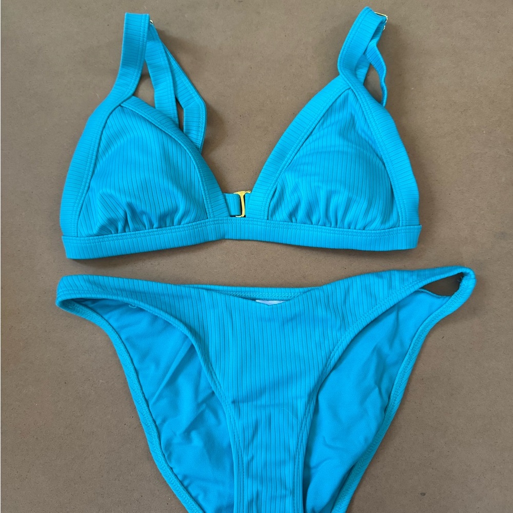 Xhilaration Bright Turquoise Ribbed Bikini Set